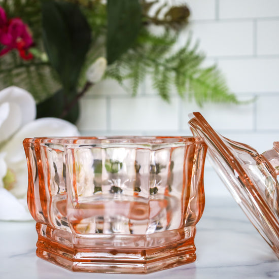 Vintage Indiana Glass Candy Dish - Blush Pink