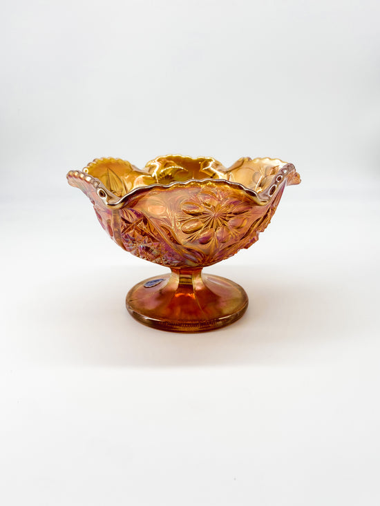 Pedestal Fruit Bowl - Marigold Carnival Glass