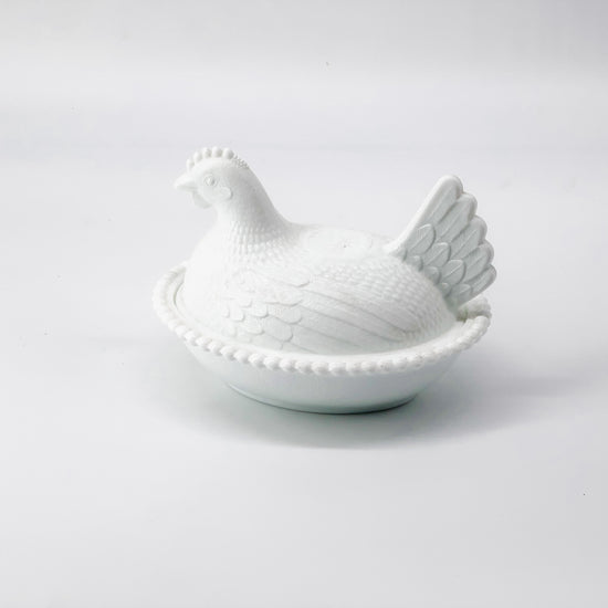 Hen On A Nest - White Milk Glass