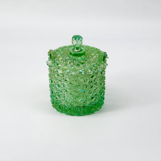 Daisy & Button Candy Dish - Seafoam Green Carnival Glass